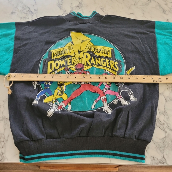 Vintage Mighty Morphin Power Rangers Letterman Sweater Jacket Snap Front 90s NEW - Picture 9 of 11